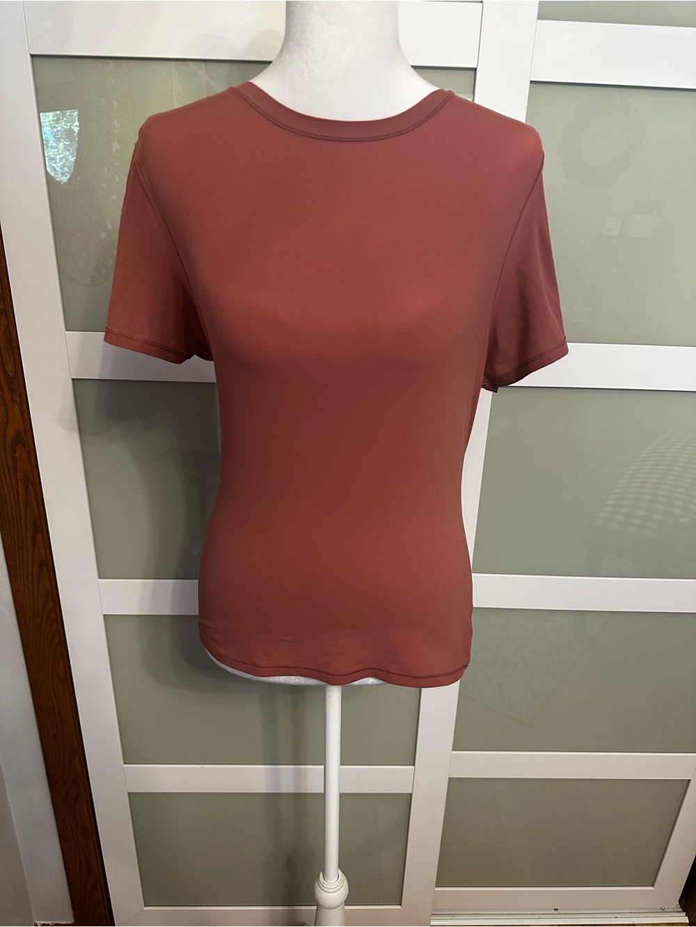 SKIMS Short Sleeve Crewneck Tee in Rust Brown